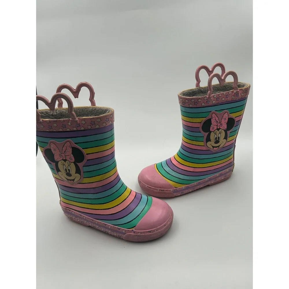 Disney Western Chief Minnie Mouse Rainbow Stripe Rain Boots Girls Size 9/10